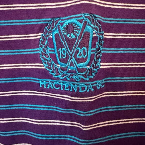 Peter Millar Country Club Golf Polo Shirt Purple Turquoise White Striped Large - Picture 4 of 7